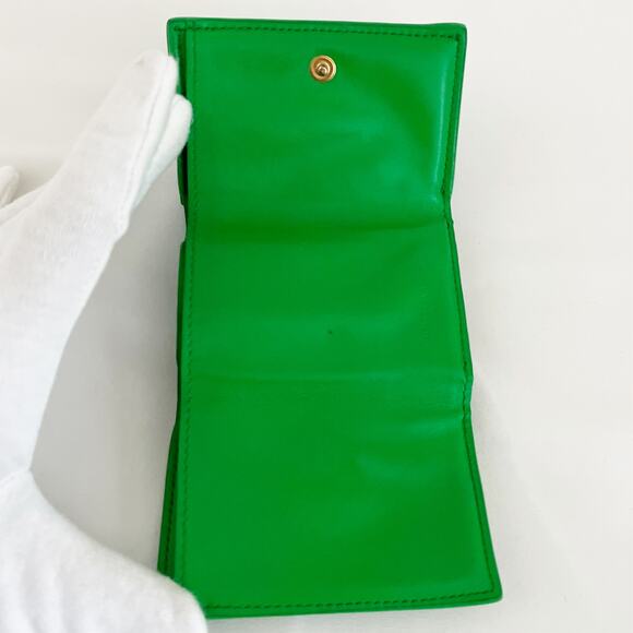 BOTTEGA VENETA Intrecciato Trifold Green Leather Wallet Card Case - Picture 7 of 9